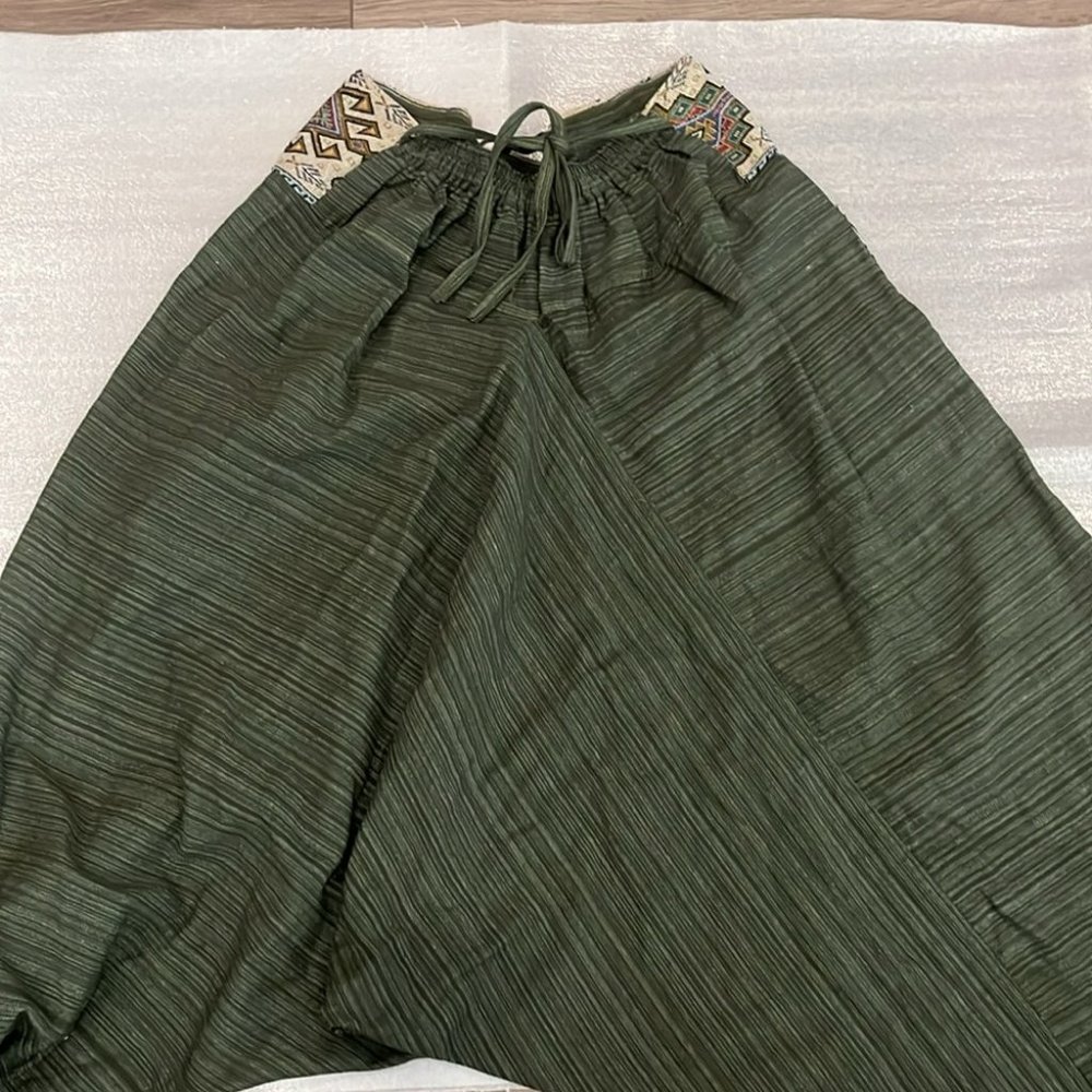 Harem pants, Green Rough cotton harem pants - Picture 6 of 8
